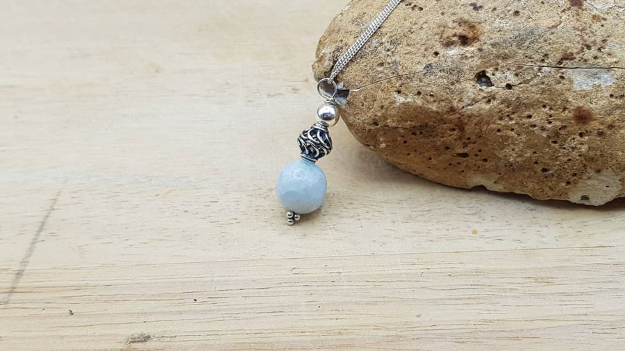 Rare Celestite Pendant. Bali silver necklaces for women.