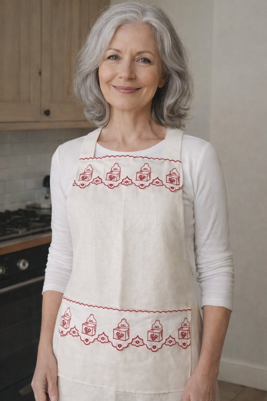 Linen Apron with Vintage French trimming