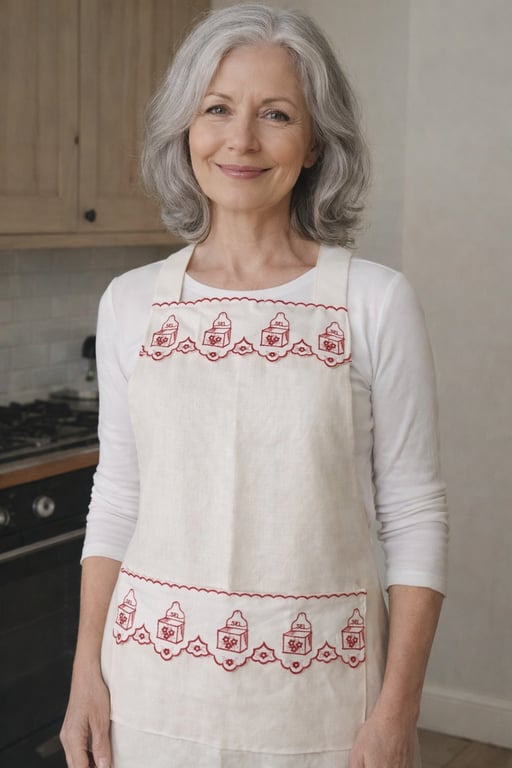 Linen Apron with Vintage French trimming