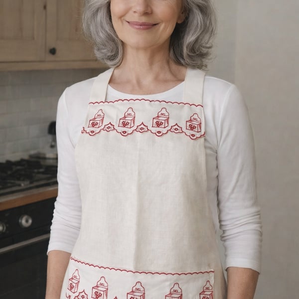 Linen Apron with Vintage French trimming