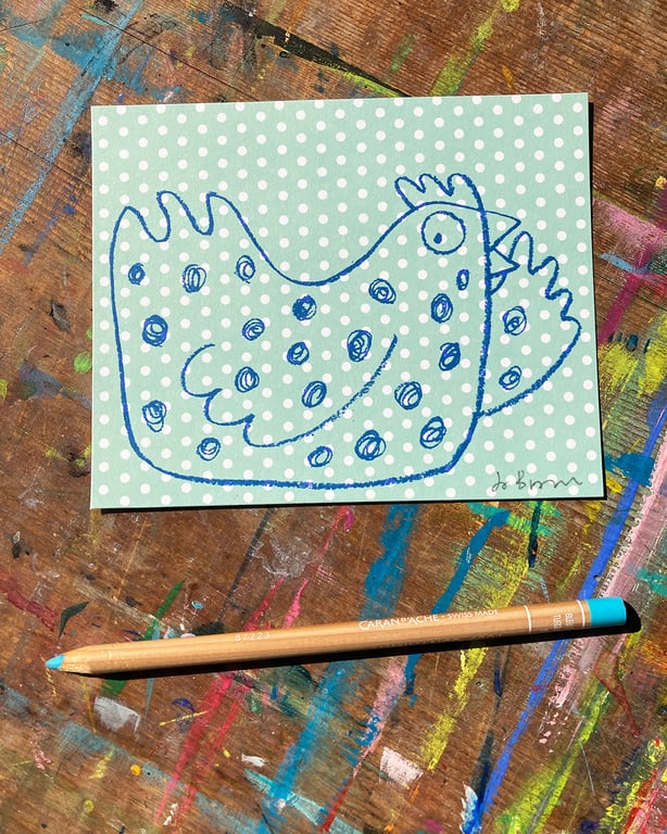 polka dot chicken mini print by Jo Brown