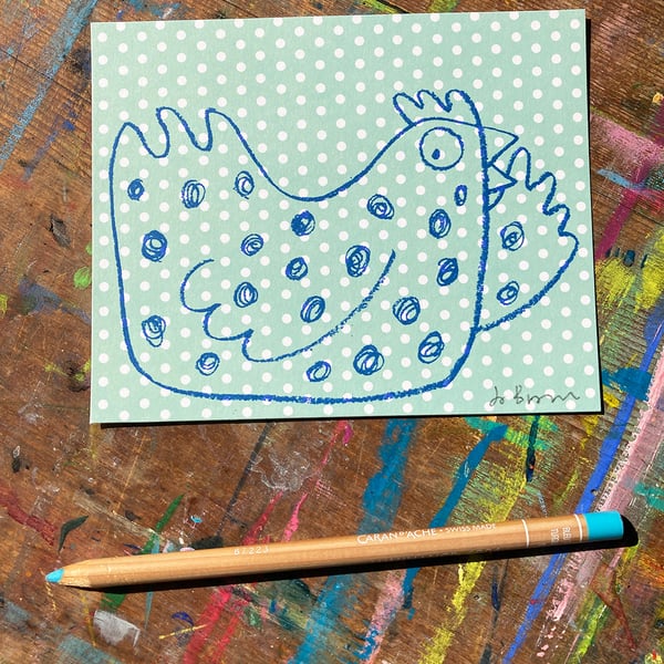 polka dot chicken mini print by Jo Brown