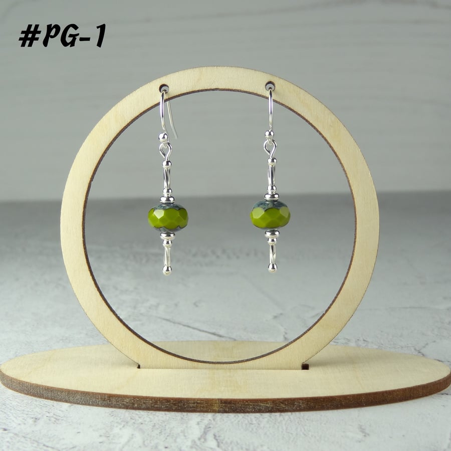 3 colours - Sterling silver Czech glass rustic rondelle drop earrings, gift box