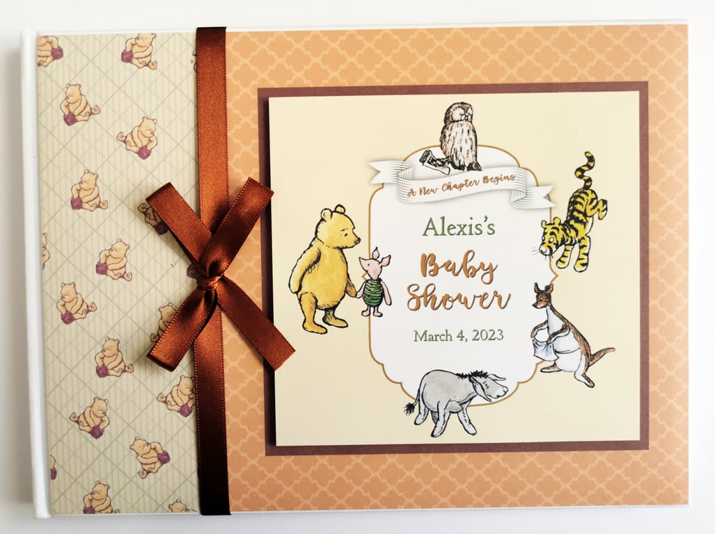 Classic Winnie the pooh unisex baby shower guest book, winnie birthday book