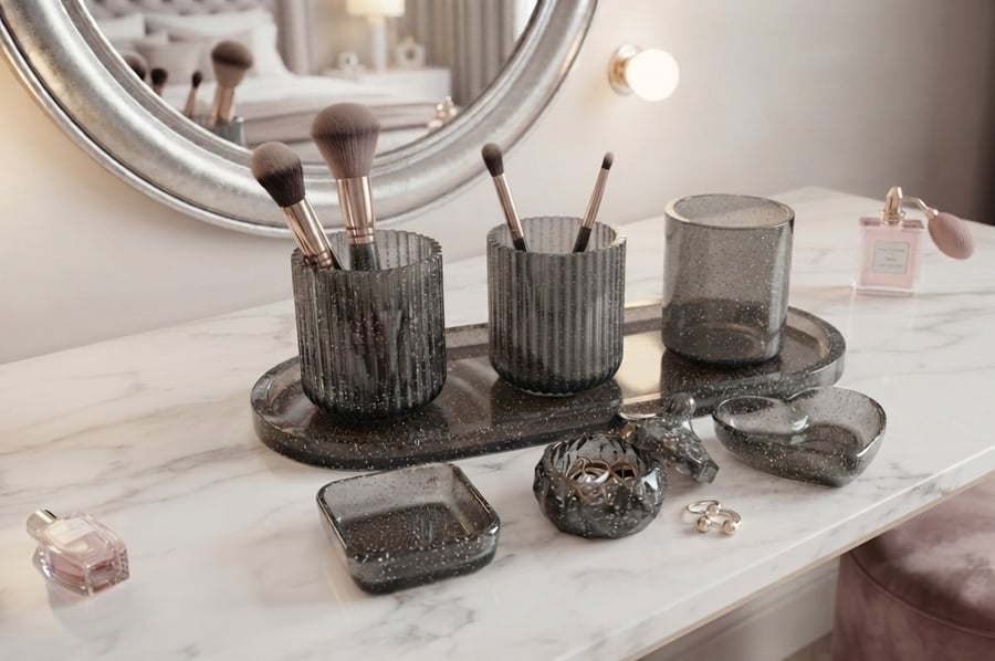 7-Piece Smokey Glitter Resin Vanity Set