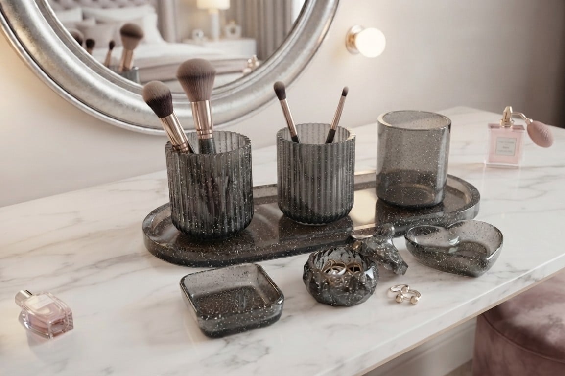 7-Piece Smokey Glitter Resin Vanity Set