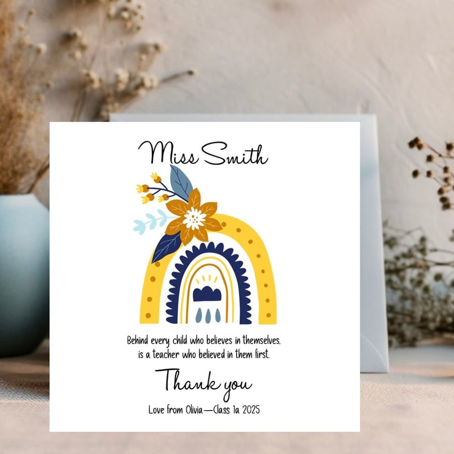 Personalised Thank You Card for Teachers, Teaching Assistants, Key workers, 