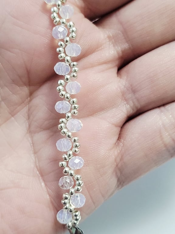 Bridal White Crystal Bracelet – Miyuki Beads, Handmade Wedding Jewellery