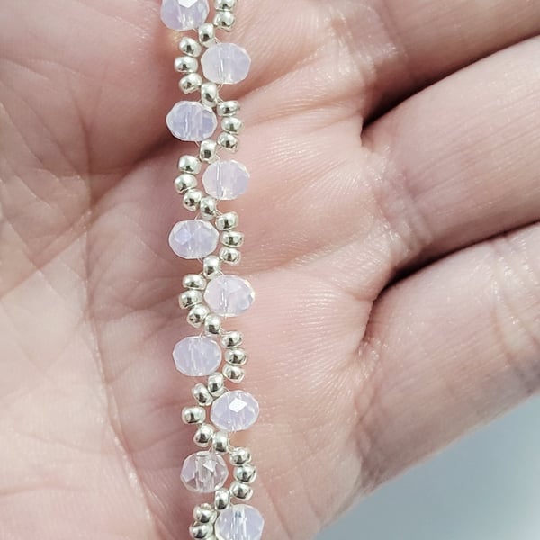 Bridal White Crystal Bracelet – Miyuki Beads, Handmade Wedding Jewellery