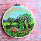 Rainbow landscape embroidery hoop art