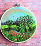 Rainbow landscape embroidery hoop art