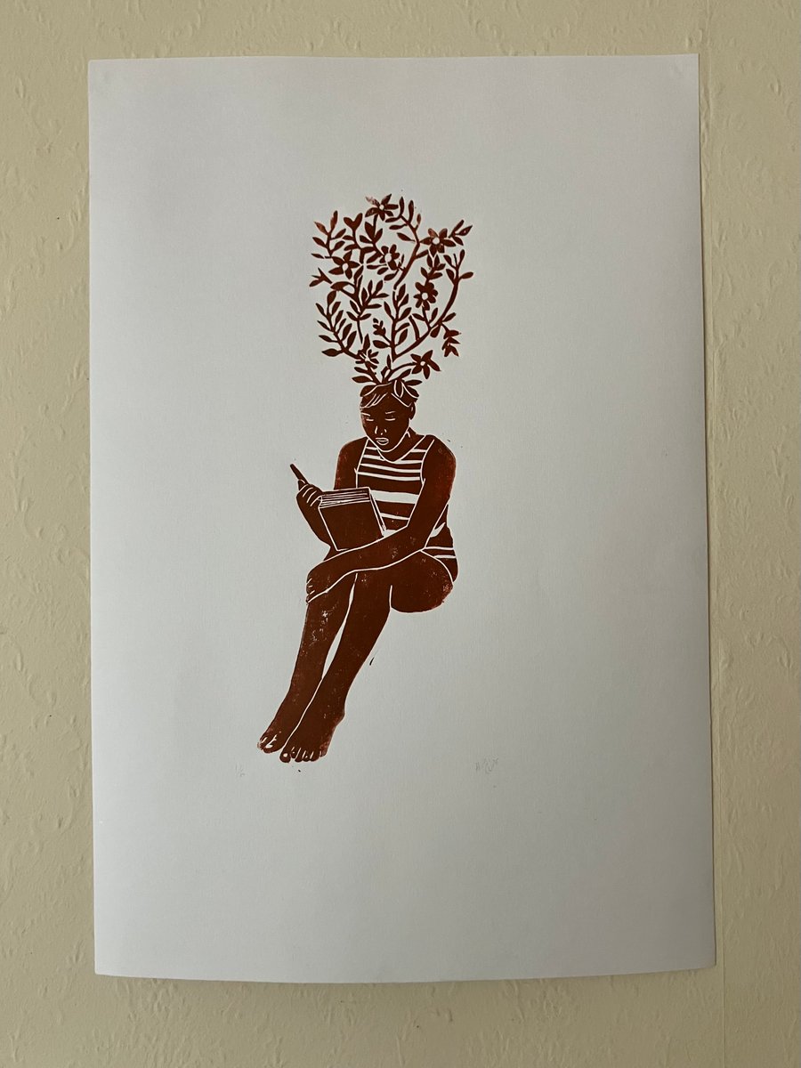 Philomath (Burnt Sienna), linocut print on paper