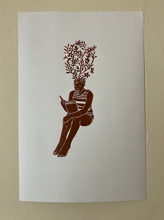 Philomath (Burnt Sienna), linocut print on paper