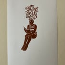 Philomath (Burnt Sienna), linocut print on paper