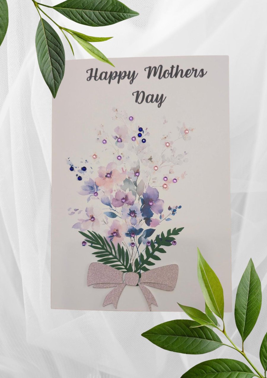 Handmade Mothers Day Card.Floral Greeting Card for MomMothers Days, I Love Mum,H