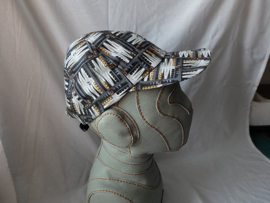 Hand made Baseball Cap in Backgammon fabric