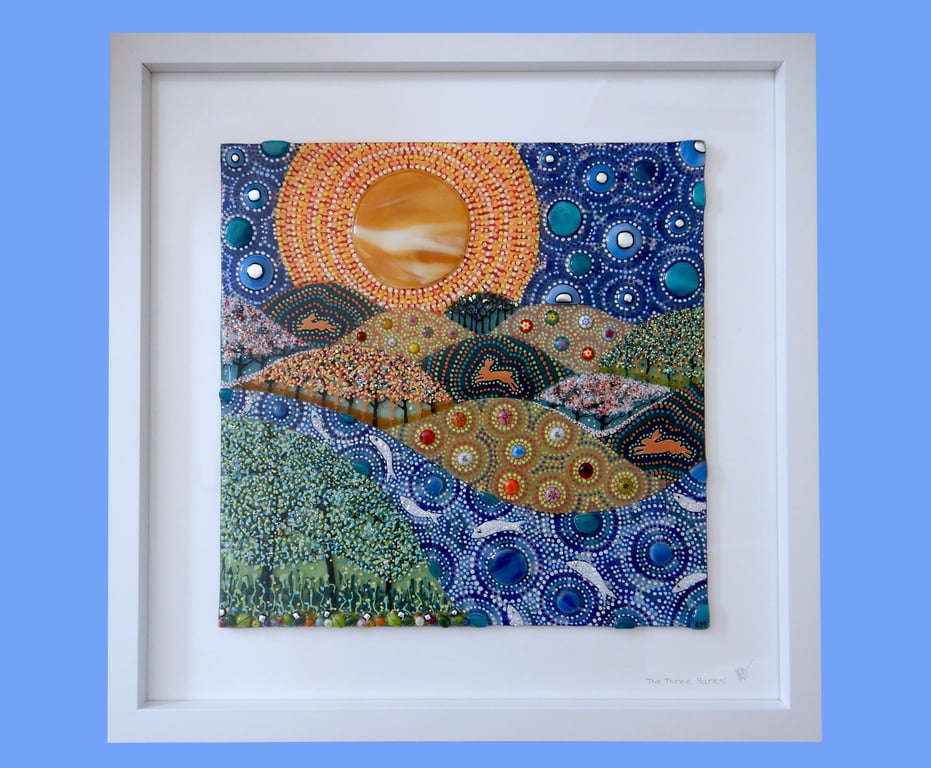 Handmade Fused Glass 'Three Hares' Picture.