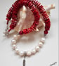 Designer Red Bamboo Eco Coral & Baroque Freshwater Culture Pearl Necklace  - Image 2