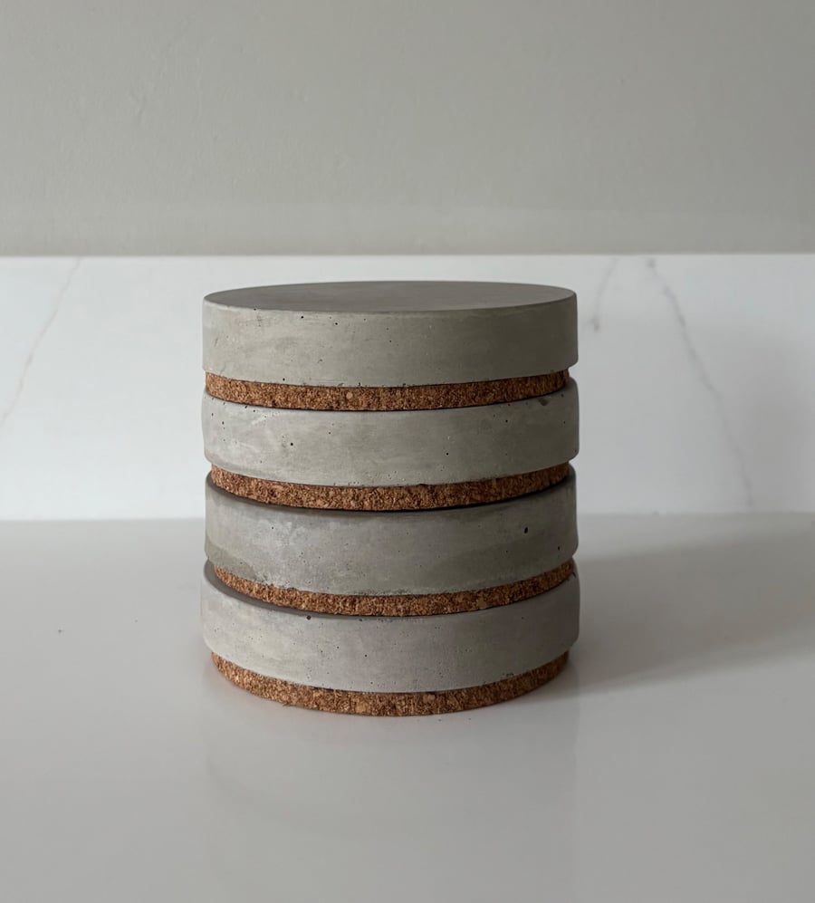 Handmade Concrete Coasters with Cork Bottoms- SET OF 4