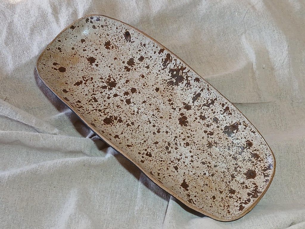 Hand-Built Serving Platter 30cm Speckled Glaze Artisan Pottery Handmade
