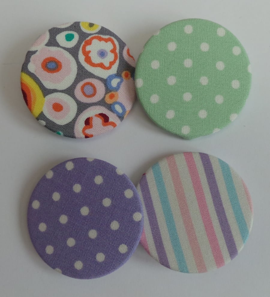 Pastel Collection Fabric Covered Badges - one patterned one polka dot pack of 2