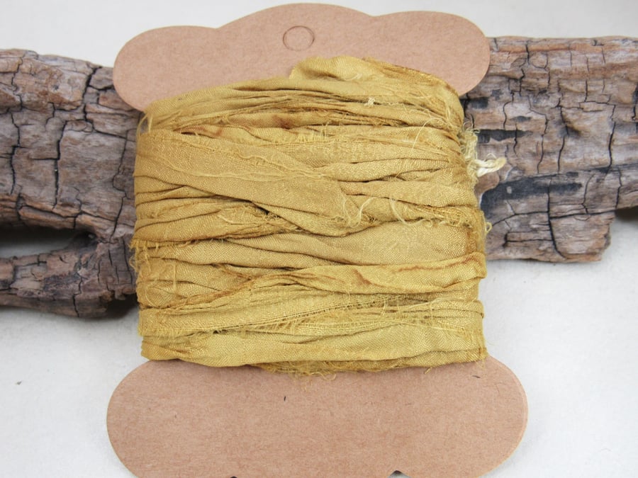 4m Pomegranate Orange Hand Dyed Natural Dye Sari Silk Ribbon