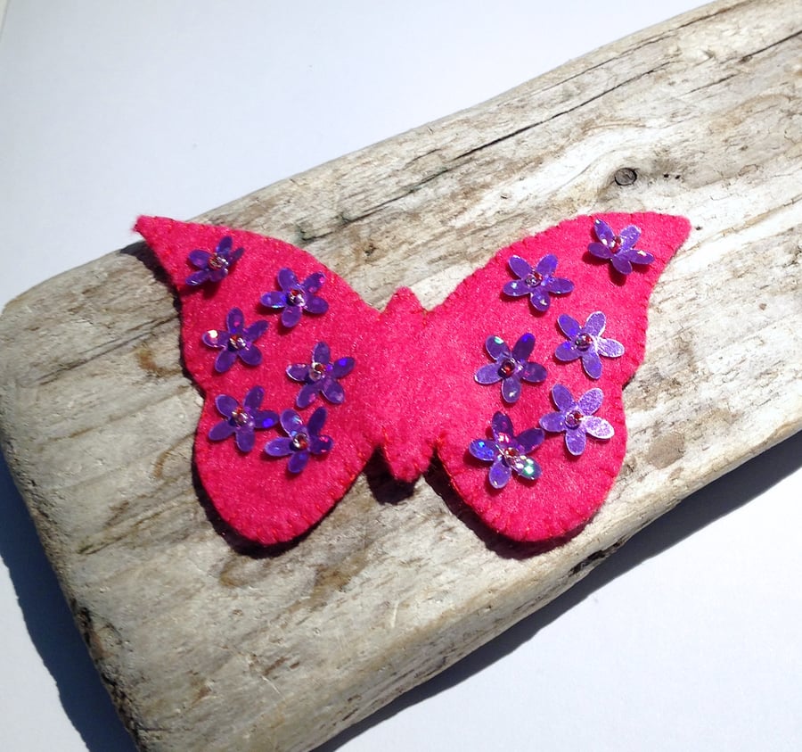 Pink Butterfly Felt Brooch - UK Free Post