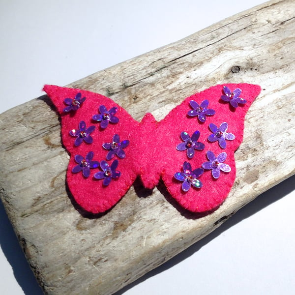 Pink Butterfly Felt Brooch - UK Free Post