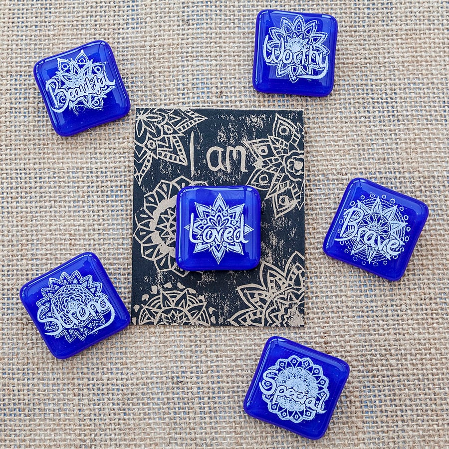 Dark Blue Motivational Positive Thinking Glass Enamel Pin Badge