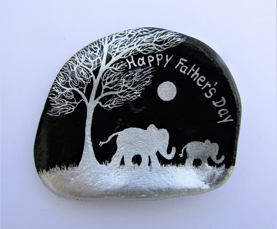 Fathers Day Gift, Elephant Shell Art Painting, Baby Animal Moon Tree, Unique