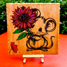 Baby mouse with flower bespoke wooden plaque 