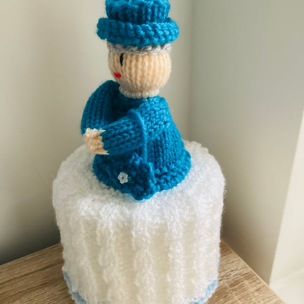Hand knitted Queen toilet  roll cover,Hand knitted mini queen.