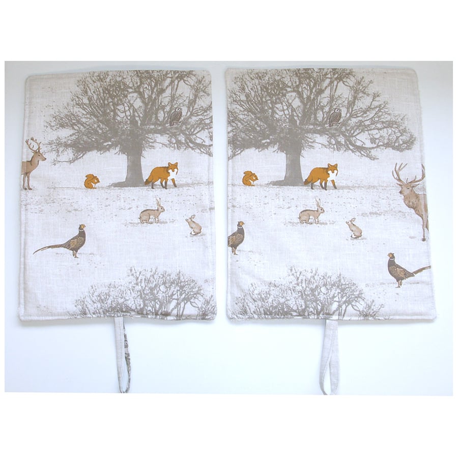 Pair of Rayburn 600 Hob Lid Mat Covers 2 x Stag Fox Rabbit Wildlife Tree