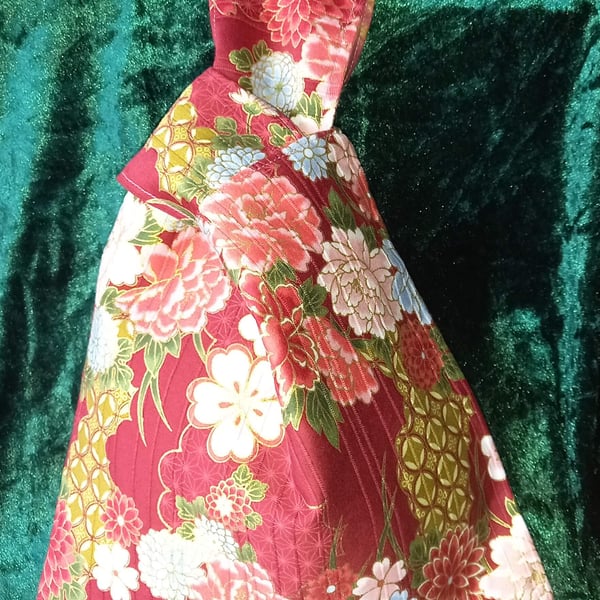 Red Floral Japanese Knot Bag Small