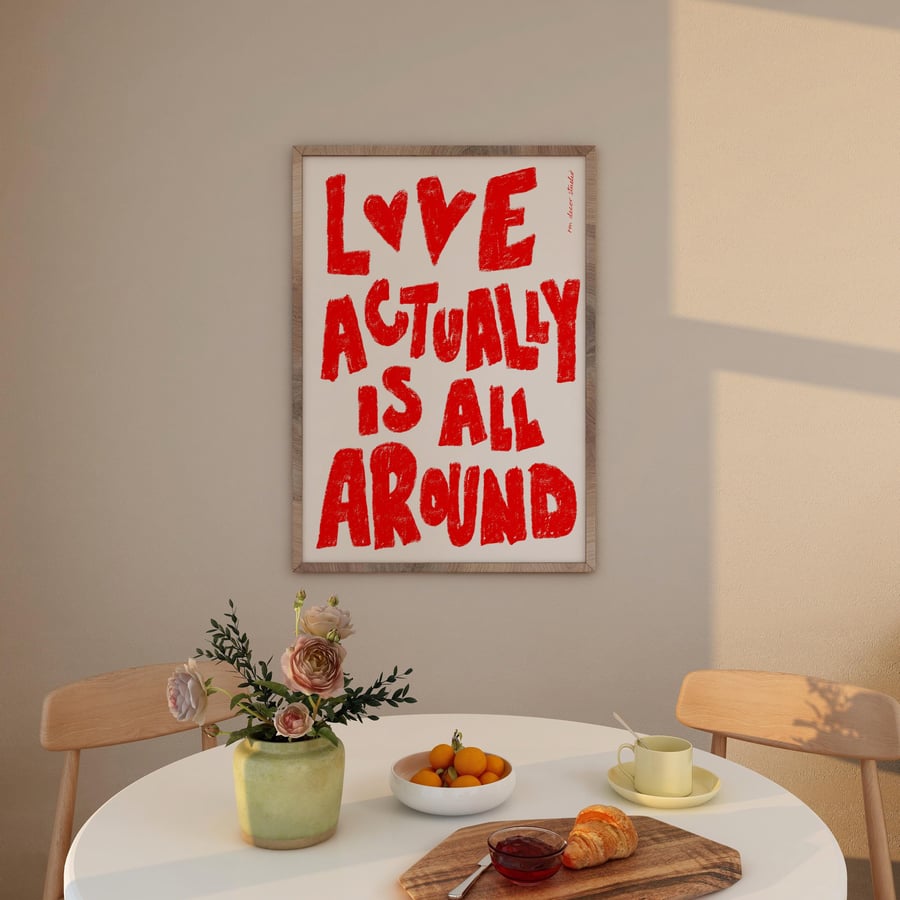 Love Actually is All Around Art Print Poster, Heart Valentine Trendy Retro Love 