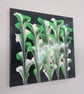 (7) Abstract Acrylic Art, White and Green Blooms on Canvas - Image 4