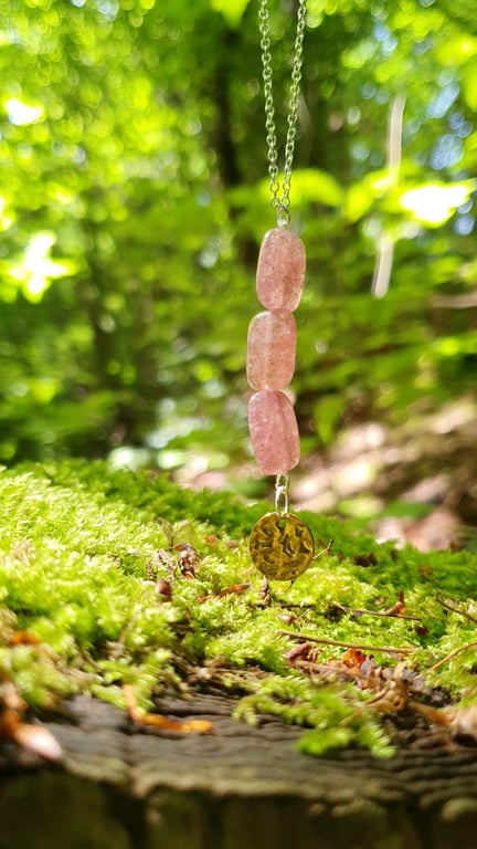 Strawberry quartz pendant sterling silver 18 inch necklace 