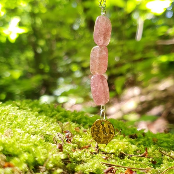 Strawberry quartz pendant sterling silver 18 inch necklace 
