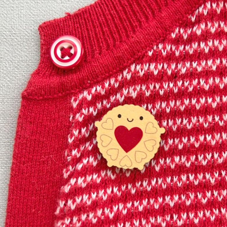 Jammie Dodger Kawaii Wooden Pin or Brooch