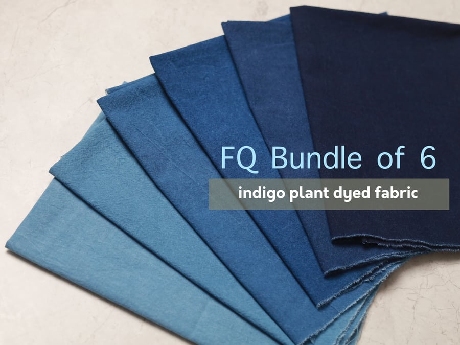 Fat Quarter Bundle of 6 Indigo Blue Plant Dyed Cotton Fabric