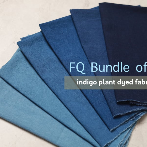 Fat Quarter Bundle of 6 Indigo Blue Plant Dyed Cotton Fabric