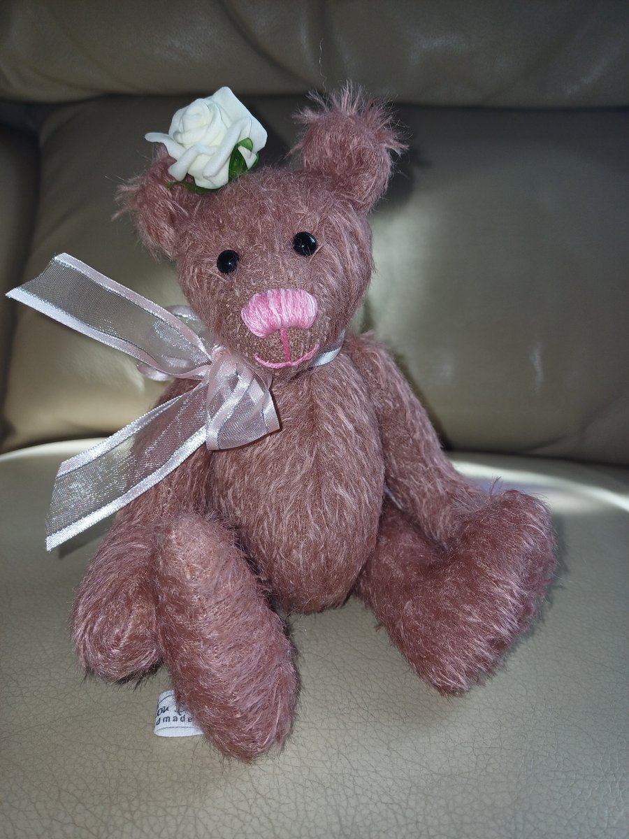 Rose an 8" handmade mohair bear