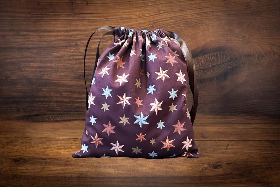 Handmade Christmas Gift Bag, Christmas Stars Design, Large Eco-Friendly-CHBB28