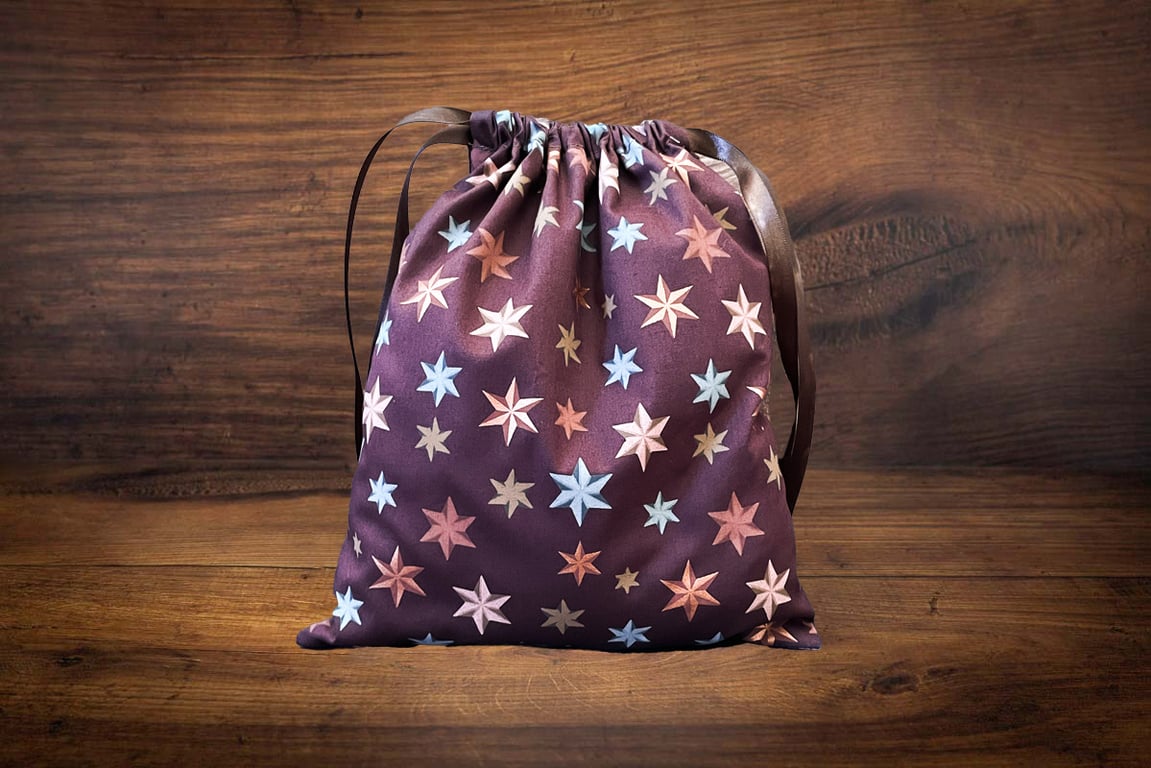 Handmade Christmas Gift Bag, Christmas Stars Design, Large Eco-Friendly-CHBB28