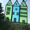 stained glass houses suncatcher, hanging decoration 