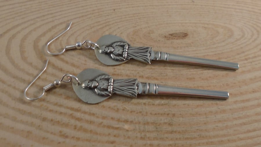 Upcycled Silver Plated Apostle Sugar Tong Handle Drop Earrings SPE032012