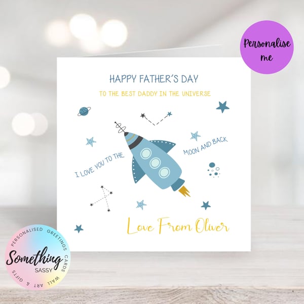 Personalised Watercolour Rocket Father's Day Card 