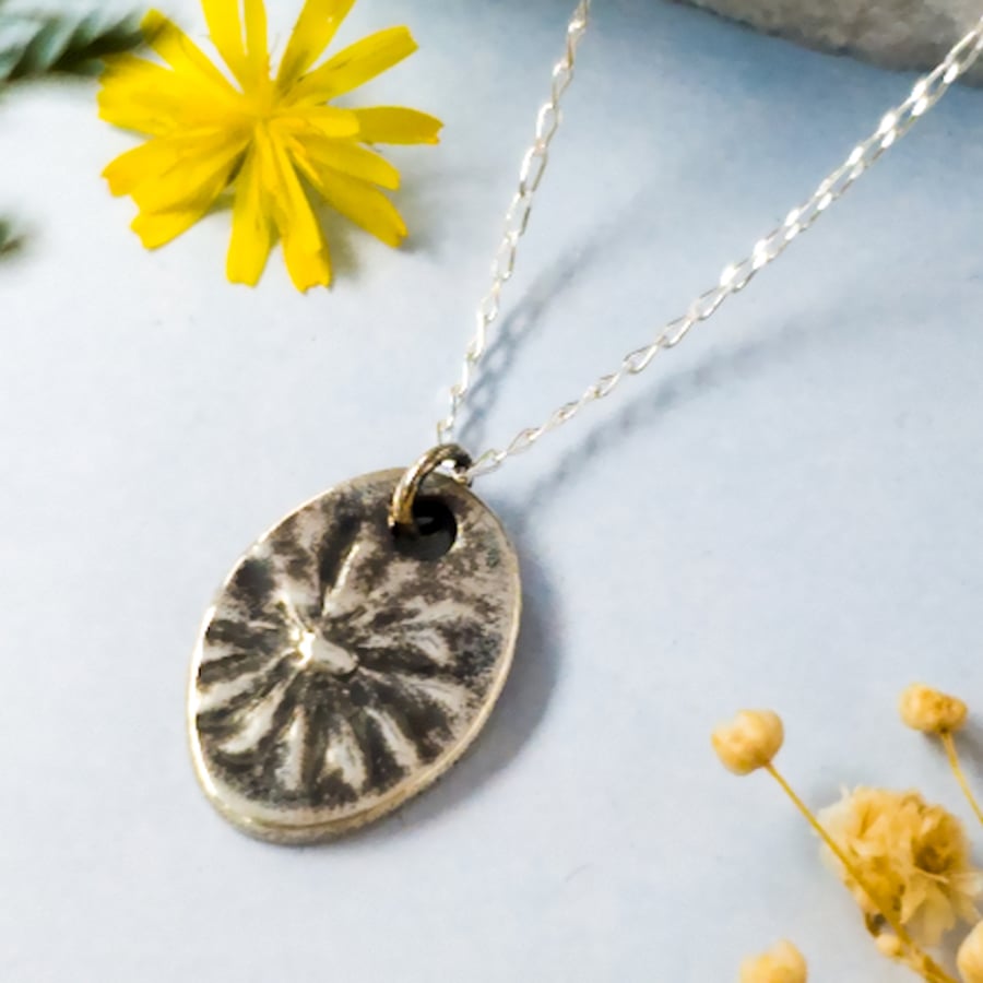Nipplewort Flower Pendant Necklace in Recycled Fine and Sterling Silver