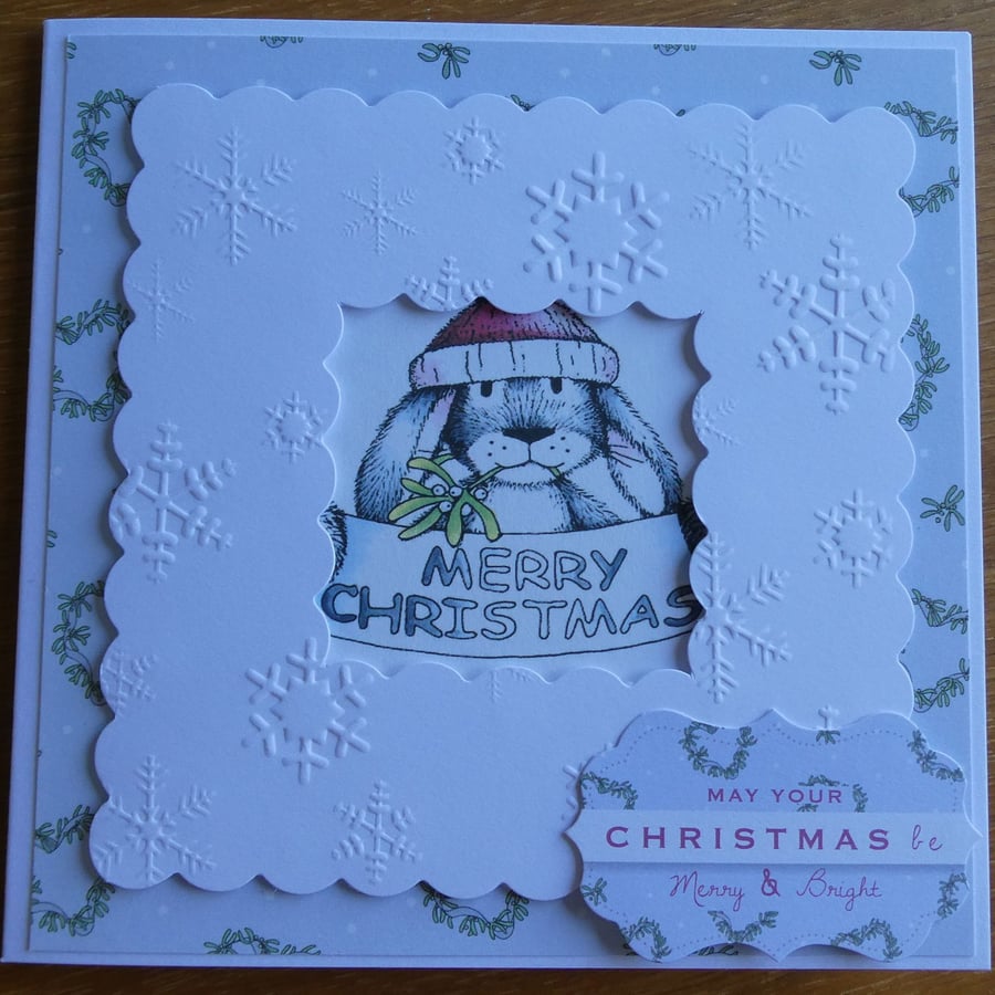 Merry Christmas Card - Rabbit with Mistletoe