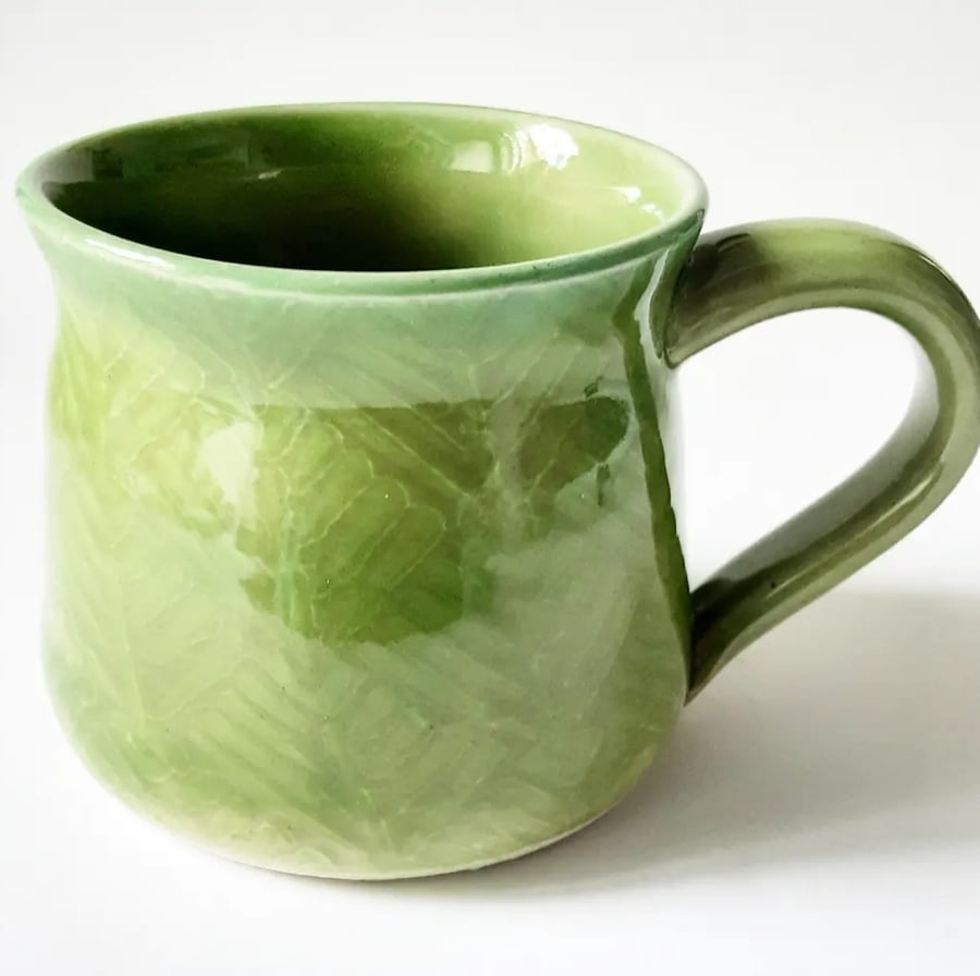 Green Patterned Mug - Hand Thrown Stoneware Ceramic Mug